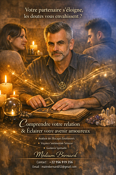 Votre partenaire change de comportement ? Le médium Bernard vous aide à comprendre votre relation grâce à la voyance sentimentale, l’analyse émotionnelle et la guidance spirituelle.